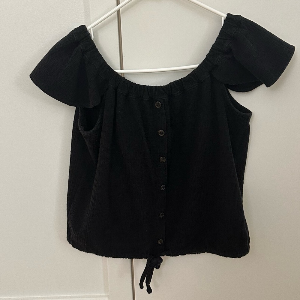 Madewell Black Off-Shoulder Buttoned Blouse